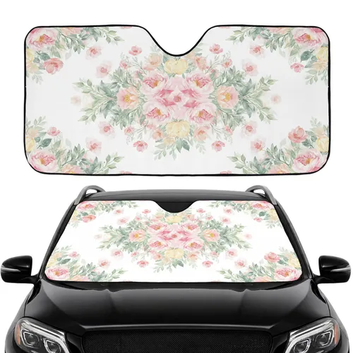 Lush Blush Pink Peonies Wildflowers Sage Teal Botanical - Luxury Car Interior Upgrade Car Sunshade