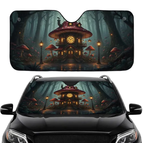 Steampunk Fantasy Mushroom Clock House Enchanted Forest - Car Interior Upgrade Car Sunshade