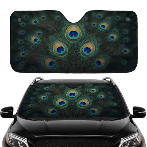 Iridescent Peacock Tail Feathers Car Interior Upgrade Road Trip Essentials Commute Car Sunshade