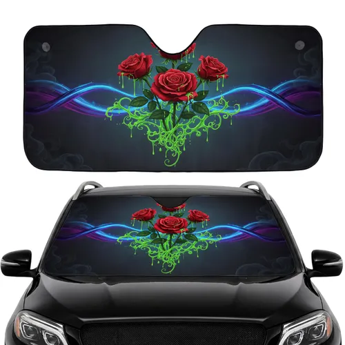 Red Roses Glowing Liquid Drip Shimmering Light Bands Car Interior Upgrade Car Sunshade