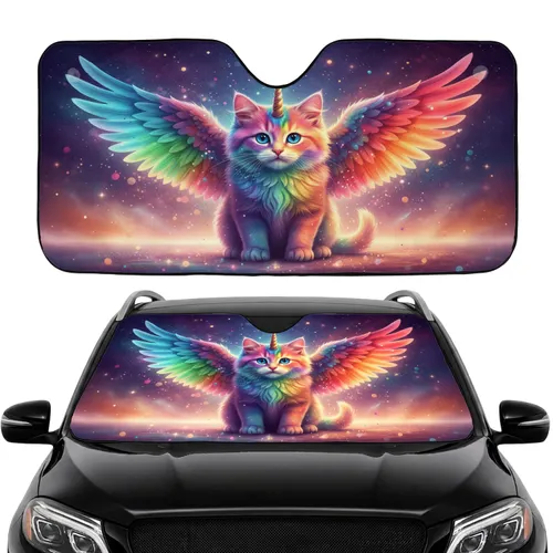 Rainbow Kitten Unicorn Winged Cosmic Sky - Car Interior Upgrade for Fantasy Fan Car Sunshade