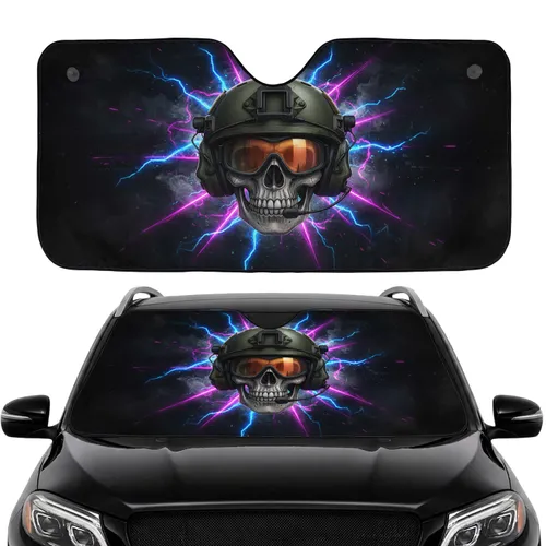 Gritty Tactical Skull Helmet Night Vision Goggles Neon Energy Glow - Travel Essentials Car Sunshade