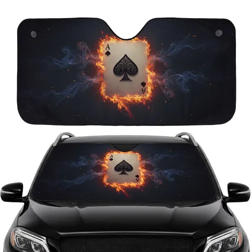 Ace of Spades Black Golden Orange Flames Blue Smoke Road Trip Accessory Car Sunshade