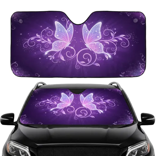 Iridescent Butterflies Floral Vine Starbursts - Road Trip Accessory Car Sunshade