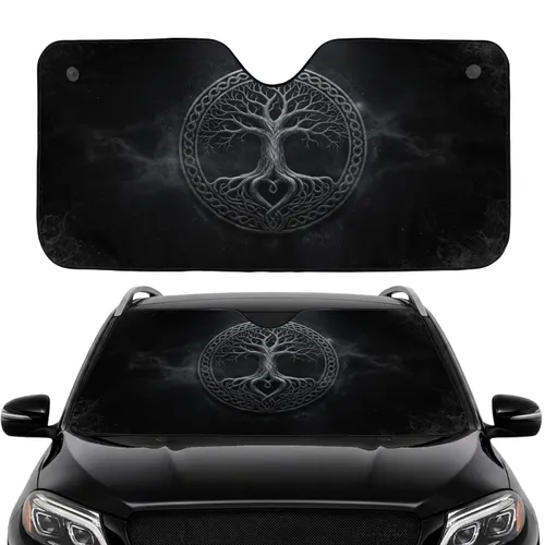 Celtic Tree of Life Heart Braided Knotwork Midnight Charcoal - Car Interior Upgrade Car Sunshade