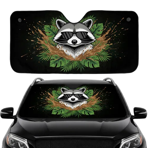 Confident Raccoon with Black Sunglasses Mud Splatter - Car Interior Upgrade Travel Gear Car Sunshade