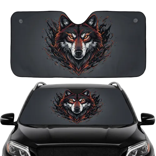 Wolf Glowing Amber Eyes Moonlit Forest Tribal Art - Road Trip Gift Car Sunshade