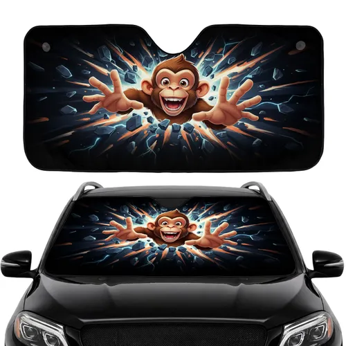 Mischievous Grinning Monkey Tearing Dimensional Cosmic Void - Car Interior Upgrade Car Sunshade