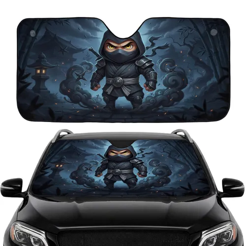 Chibi Ninja Warrior Masked Katana - Car Interior Upgrade for Ninja Lovers Car Sunshade