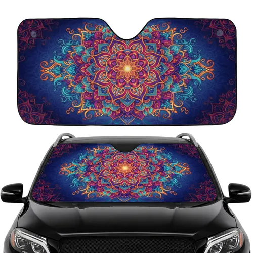 Symmetrical Mandala Iridescent Jewel Glowing Swirls Cosmic Dust - Car Interior Upgrade Car Sunshade