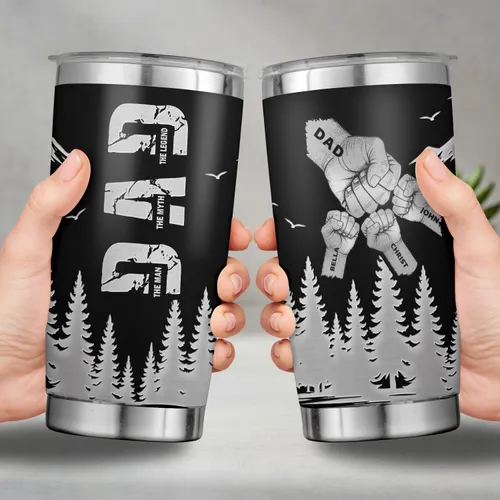 Personalized Dad Tumbler The Man The Myth The Legend Forest Kids Names Tumbler, Fathers Day Gift for Daddy, 20oz Stainless Steel Cup, Personalised Tumbler for Dad