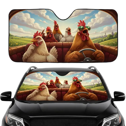 Brown Chickens Driving Sunglasses Pastoral Scene - Road Trip Gift for Chicken Lover Car Sunshade