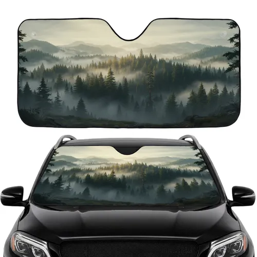 Misty Coniferous Forest Mountain Peaks - Road Trip Car Interior Upgrade Car Sunshade