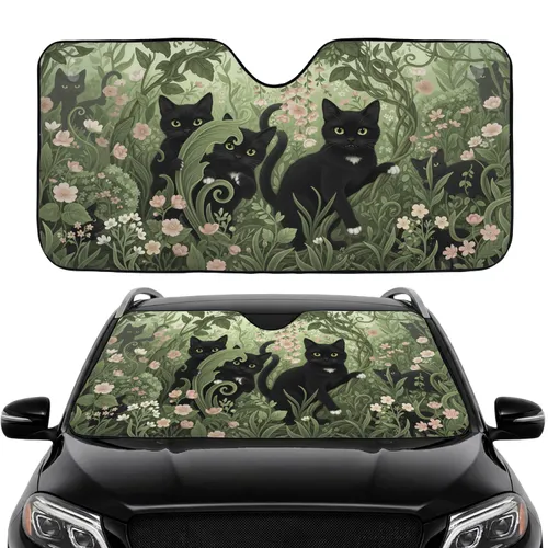 Charmedville Black Cats Botanical Garden Car Interior Upgrade - Cat Lover Gift Car Sunshade