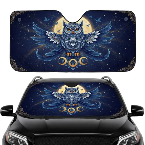 Majestic Owl Full Moon Stars Night Sky Golden Eyes - Car Interior Upgrade Car Sunshade