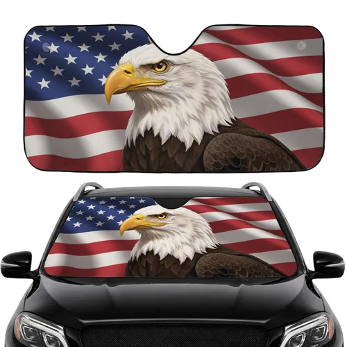 Bald Eagle American Flag Patriotic Road Trip Car Interior Upgrade for Veterans Car Sunshade