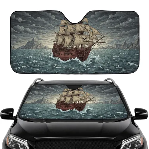 Majestic Pirate Galleon Stormy Sea - Car Interior Upgrade for Pirate Lovers Car Sunshade