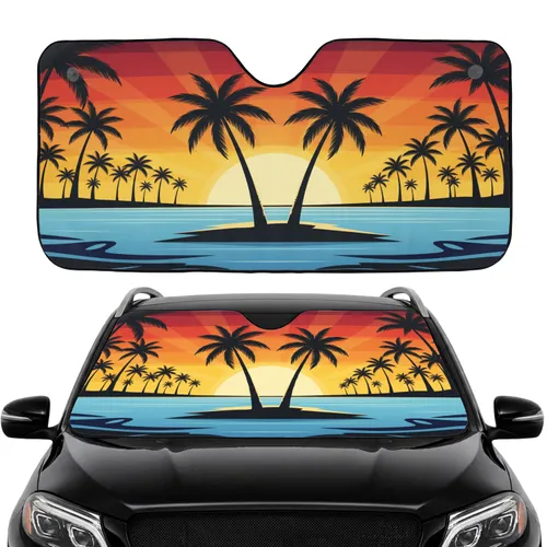 Silhouetted Palm Trees Tropical Island Ocean Sunset - Car Interior Upgrade Car Sunshade
