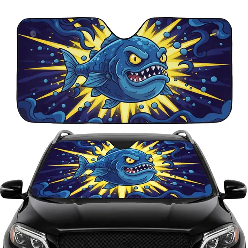 Fearsome Blue Predatory Fish with Glowing Eyes Deep Sea Abyssal Realm - Car Interior Upgrade Car Sunshade