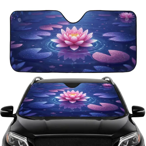 Pink Lotus Flower Lily Pads Luminous Water Ripples - Car Interior Upgrade Car Sunshade