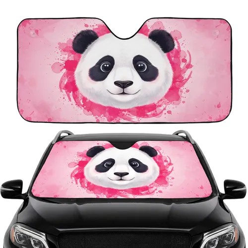Panda Face Pink Magenta Splatter - Road Trip Travel Essentials Car Sunshade