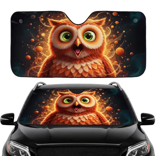 Plump Surprised Orange Owl Emerald Eyes Dramatic Look - Daily Commute Accessory Car Sunshade