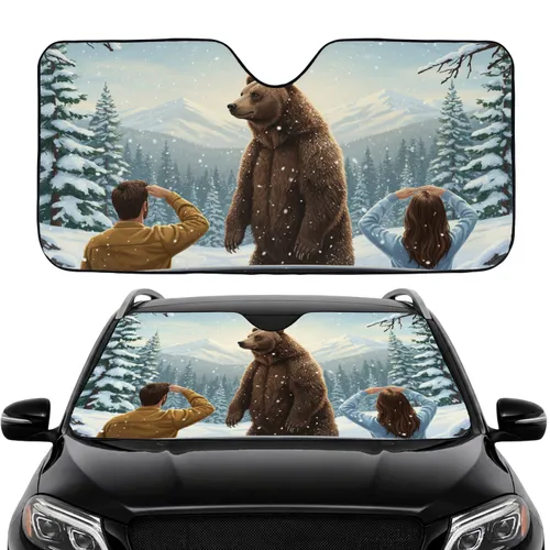 Majestic Grizzly Bear Snowy Forest - Wildlife Lover Road Trip Gift Car Sunshade