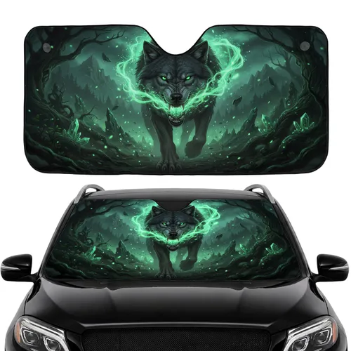 Snarling Wolf Glowing Mouth Ethereal Energy Forest Car Interior Upgrade Wolf Lover Gift Car Sunshade