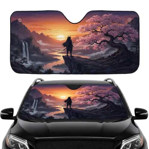 Samurai Warrior Japanese Landscape Sunset - Car Interior Upgrade Car Sunshade