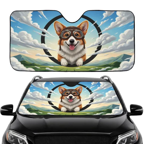 Corgi Aviator Goggles Portal Twilight Sky - Road Trip Gift for Corgi Lover Car Sunshade