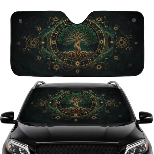 Ancient Tree of Life Golden Celestial Suns Moons Car Interior Upgrade Car Sunshade
