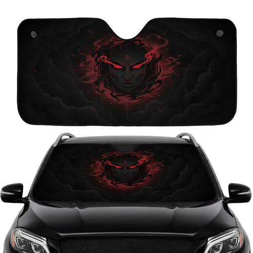 Ancient Menacing Face Deep Shadow Crimson Eyes Etched Lines Dark Energy Vortex - Car Interior Upgrade Car Sunshade