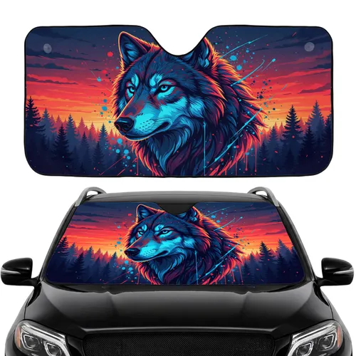 Electric Wolf Head Pine Forest Mist - Car Interior Upgrade Wolf Lover Gift Car Sunshade