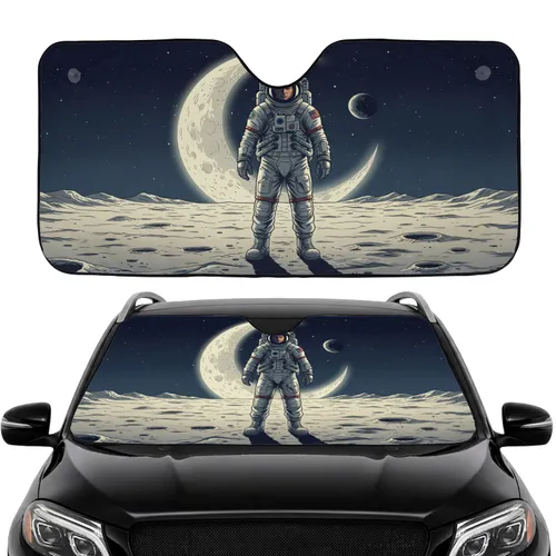 Astronaut Lunar Surface Crescent Moon Earth View - Road Trip Gift Car Sunshade