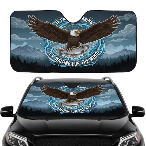 Bald Eagle Trout Catch 'If I'm Not Soaring I'm Waiting For The Wind' Deep Indigo Sky Travel Essentials Car Sunshade