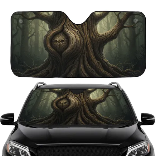 Ancient Gnarled Weathered Wood Tree Burl Shadowy Forest Environment - Car Interior Upgrade Car Sunshade