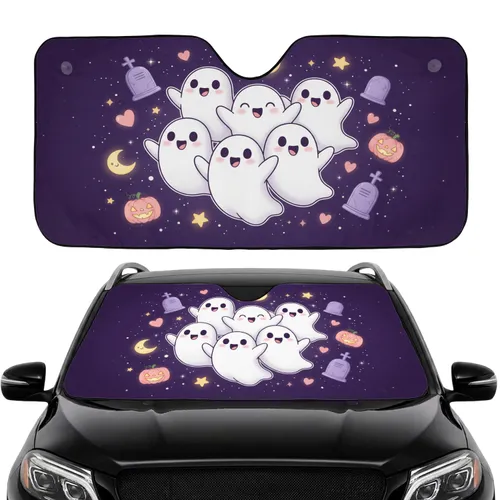 Cute Ghosts Pink Jack-o'-lanterns Purple Gravestones Halloween Car Interior Upgrade Car Sunshade
