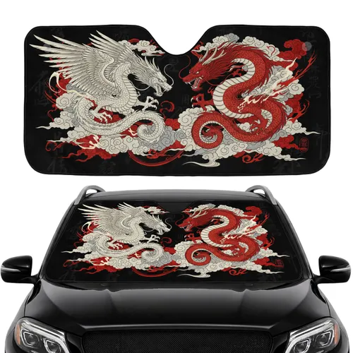 Red White Dragons Celestial Battle - Car Interior Upgrade for Dragon Lover Car Sunshade