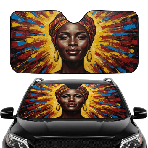 Dark Skin African Woman Red Turban - Auto Interior Upgrade Travel Essentials Accessory Car Sunshade