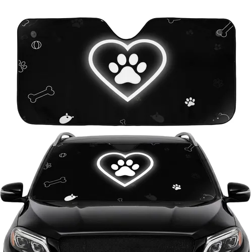 Realistic Paw Print Glowing Heart Charcoal Blue Car Interior Upgrade Pet Gift Car Sunshade