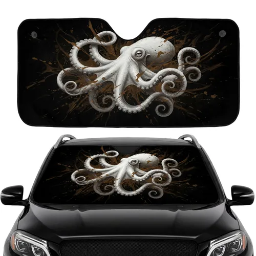 White Grey Octopus Turbulent Aquatic Abyss - Car Interior Upgrade Car Sunshade