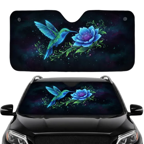 Iridescent Hummingbird Blue Flower Nebula Stardust - Car Interior Upgrade Car Sunshade