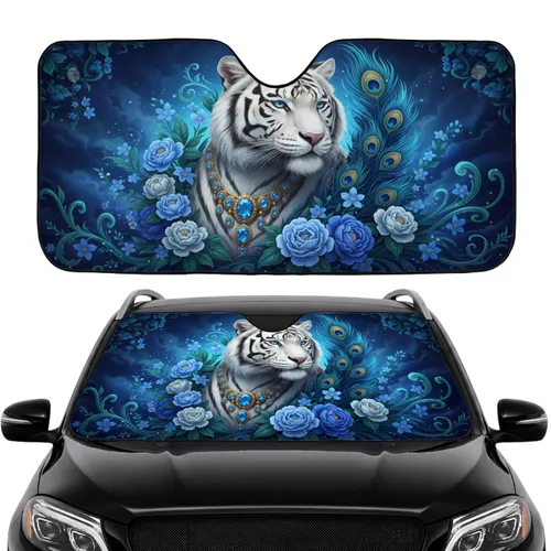 White Tiger Blue Gemstone Necklace Peacock Feathers Car Interior Upgrade Car Sunshade