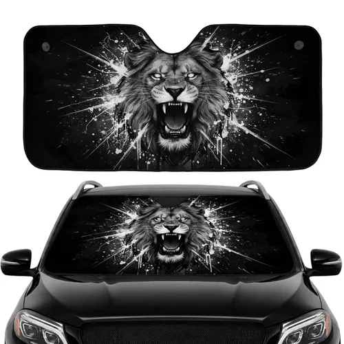 Fearsome Roaring Lion Glowing Eyes Fangs - Car Interior Upgrade Commute Accessory Car Sunshade