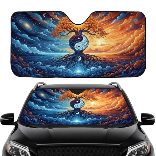 Tree of Life Yin Yang Celestial Terrestrial Balance - Car Interior Upgrade Car Sunshade