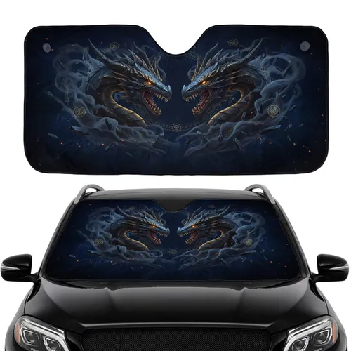 Glowing Mirrored Dragon Heads - Car Interior Upgrade for Dragon Lover Car Sunshade