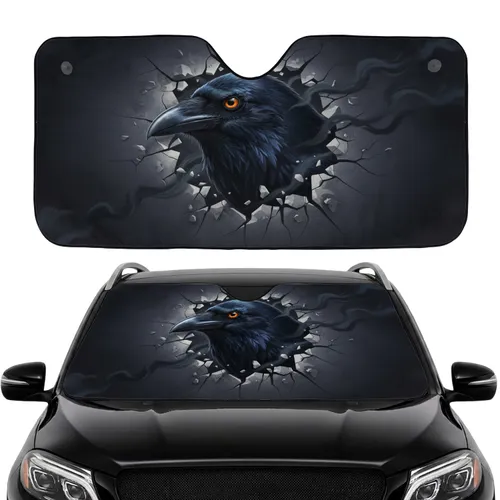 Majestic Crow Head Orange Eye Shattered Stone - Car Interior Upgrade Car Sunshade