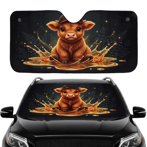 Highland Cow Calf Honey Puddle - Car Interior Upgrade for Cow Lovers Car Sunshade