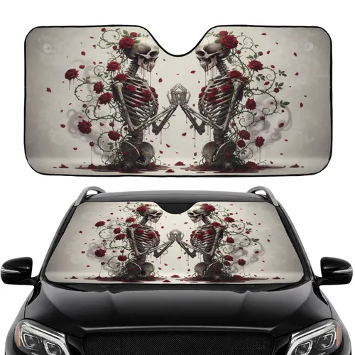 Two Skeletons Red Roses Vines Dark Romance Car Upgrade Car Sunshade