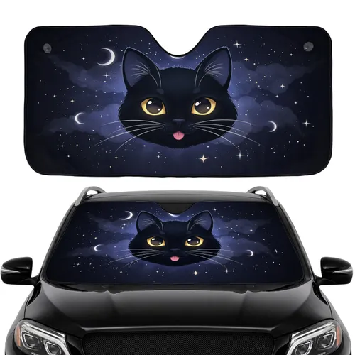 Cute Black Cat Stars Cosmic Night - Car Interior Upgrade for Cat Lover Car Sunshade